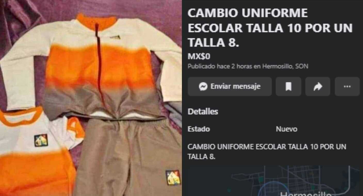 En Marketplace de Facebook buscan cambiar tallas de uniformes escolares que entregó gobierno de Sonora