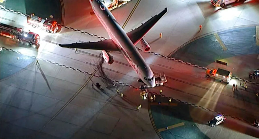 Deja 5 heridos choque entre avión remolcado y autobús en Los Ángeles