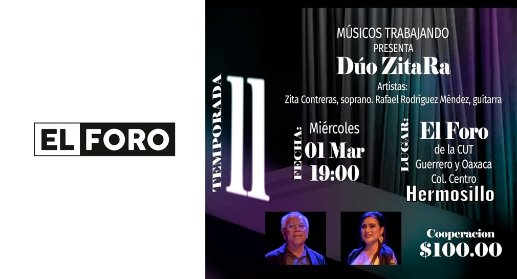 El Foro albergará concierto “Canción Poética” de Dúo ZitaRa (VIDEO)