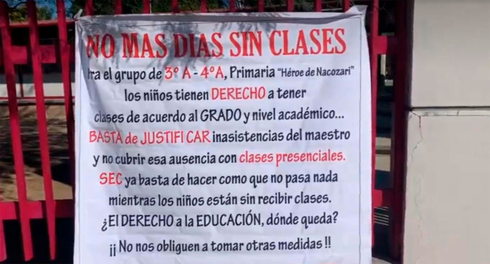 Protestan padres de estudiantes en primaria Héroe de Nacozari, en Hermosillo, por falta de maestro en 3° y  4° grado