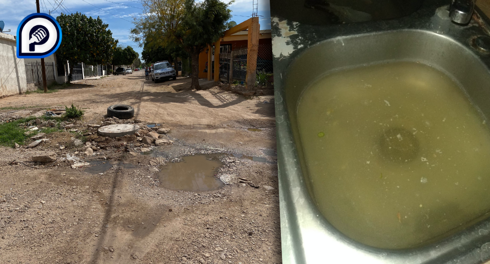 Reportan fuga de drenaje en colonia El Sahuaro, de Hermosillo; residentes denuncian que el agua brota en sus casas