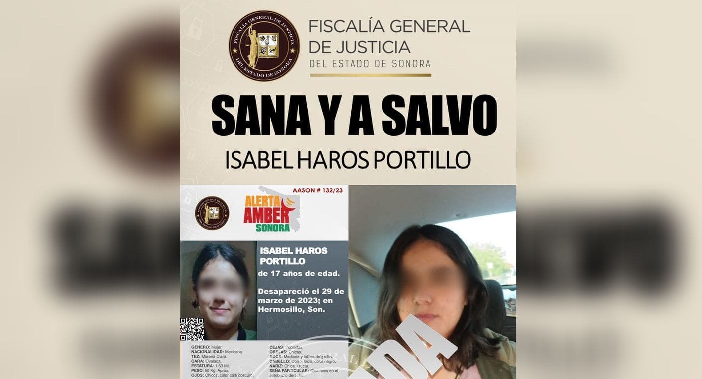 Localizan sana y salva a Isabel, menor reportada como desaparecida en Hermosillo: Fiscalía de Sonora