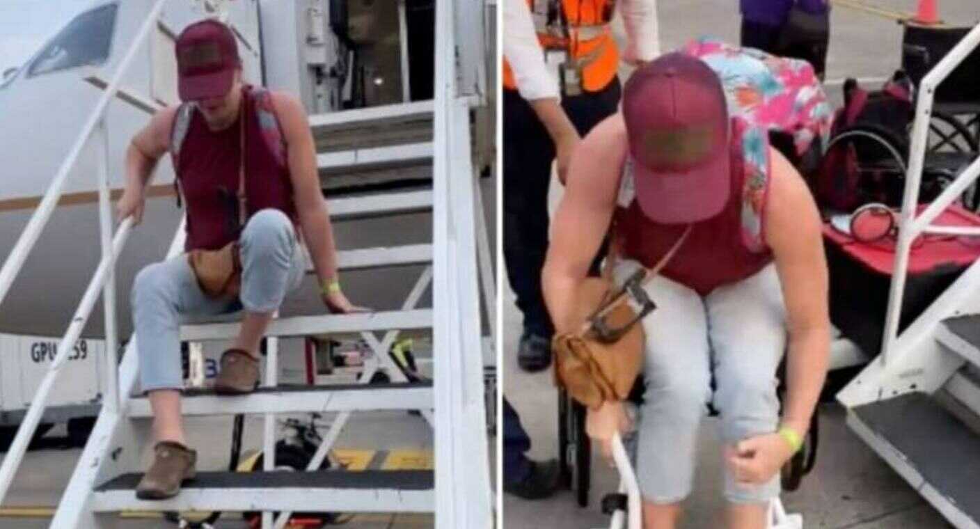 Atleta paralímpica baja de avión a “sentones” por falta de rampa en aeropuerto de Veracruz (VIDEO)