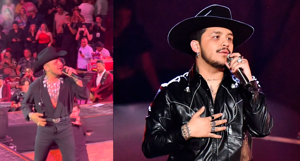 Christian Nodal es viralizado por tener la bragueta abajo en Palenque de Chihuahua (VIDEO)