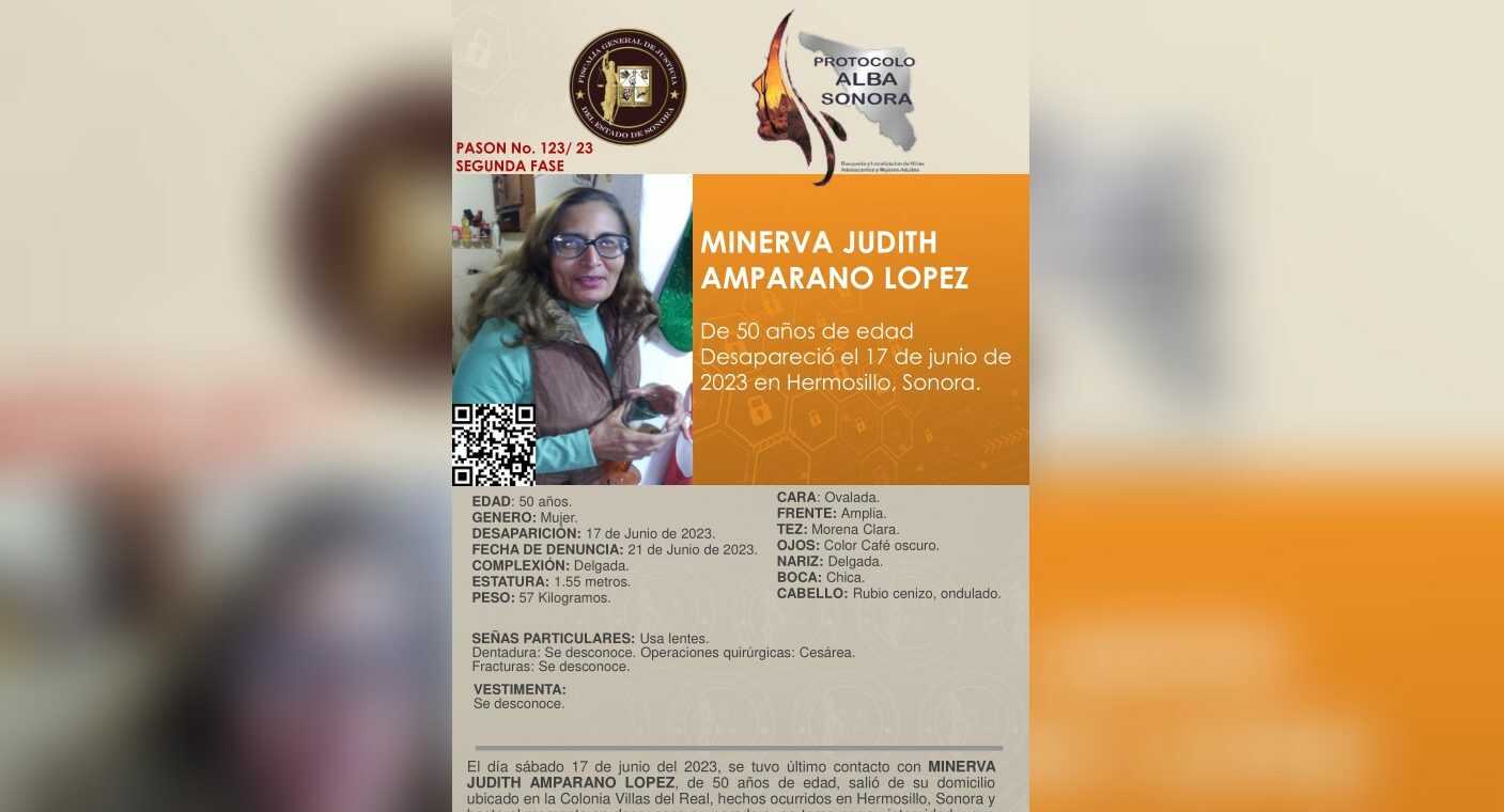 Activan Protocola Alba para localizar a Minerva Judith, desapareció el 17 de junio al norte de Hermosillo