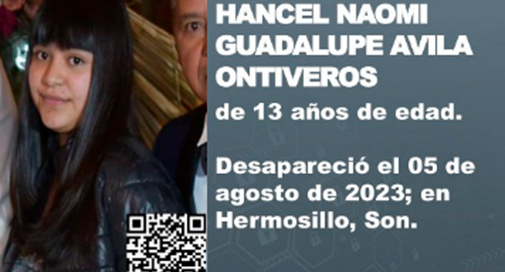 Emiten Alerta Amber por desaparición de Hancel Naomi, de 13 años, en Hermosillo