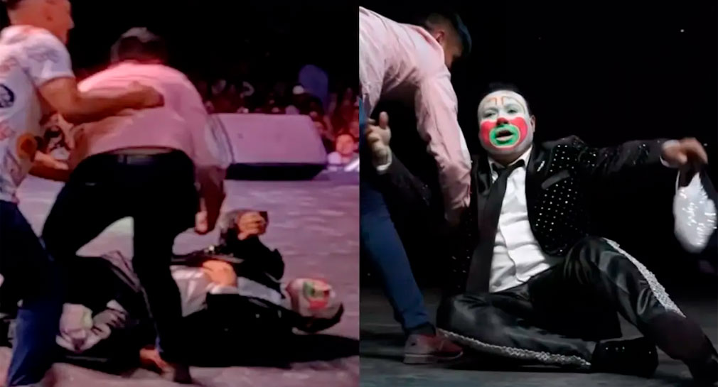 Payaso Brincos Dieras es sacado en ambulancia de su show tras ser tacleado por un espectador