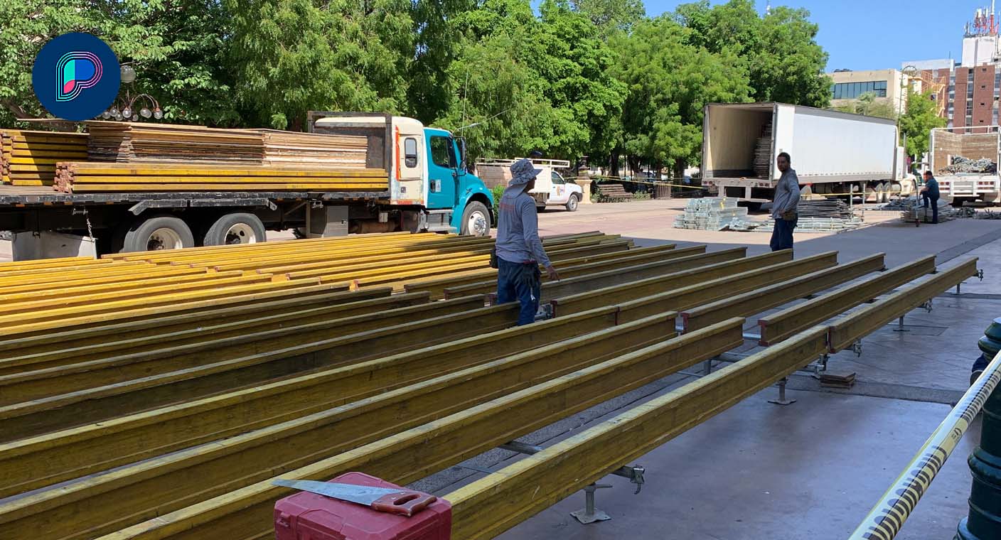 Inicia instalación de gradas para Copa Mundial de Tiro con Arco 2023 en Plaza Zaragoza de Hermosillo