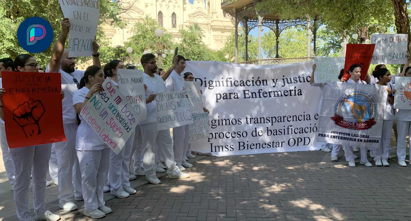 Se manifiestan enfermeros frente a Palacio de Gobierno en Hermosillo; exigen transparencia en proceso de asignación de bases