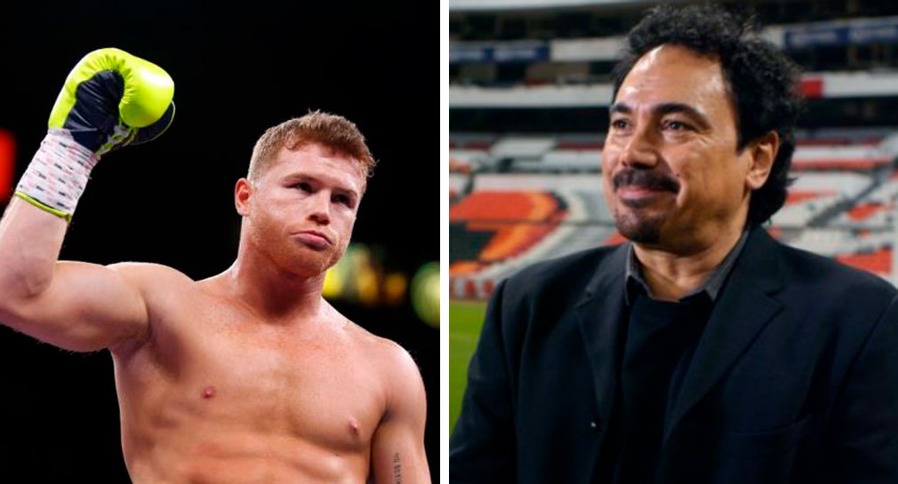 Canelo Álvarez recibe la visita de Hugo Sánchez durante su entrenamiento