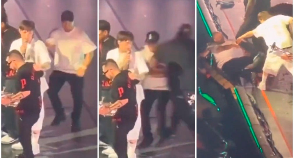 Guardia de Peso Pluma ‘taclea’ a fan que subió al escenario durante pleno concierto