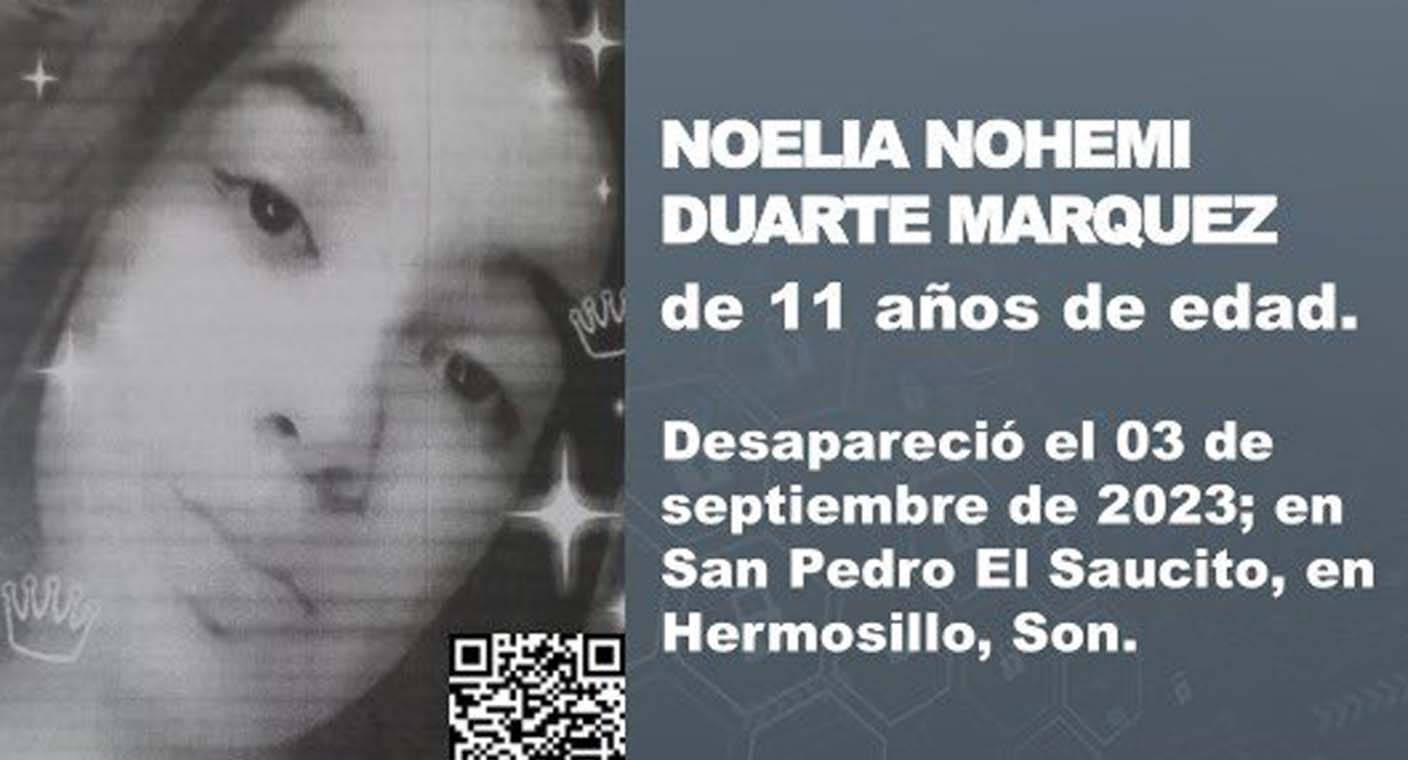Buscan a Noelia Nohemí, menor de 11 años, desaparecida desde el 3 de septiembre en San Pedro, Hermosillo
