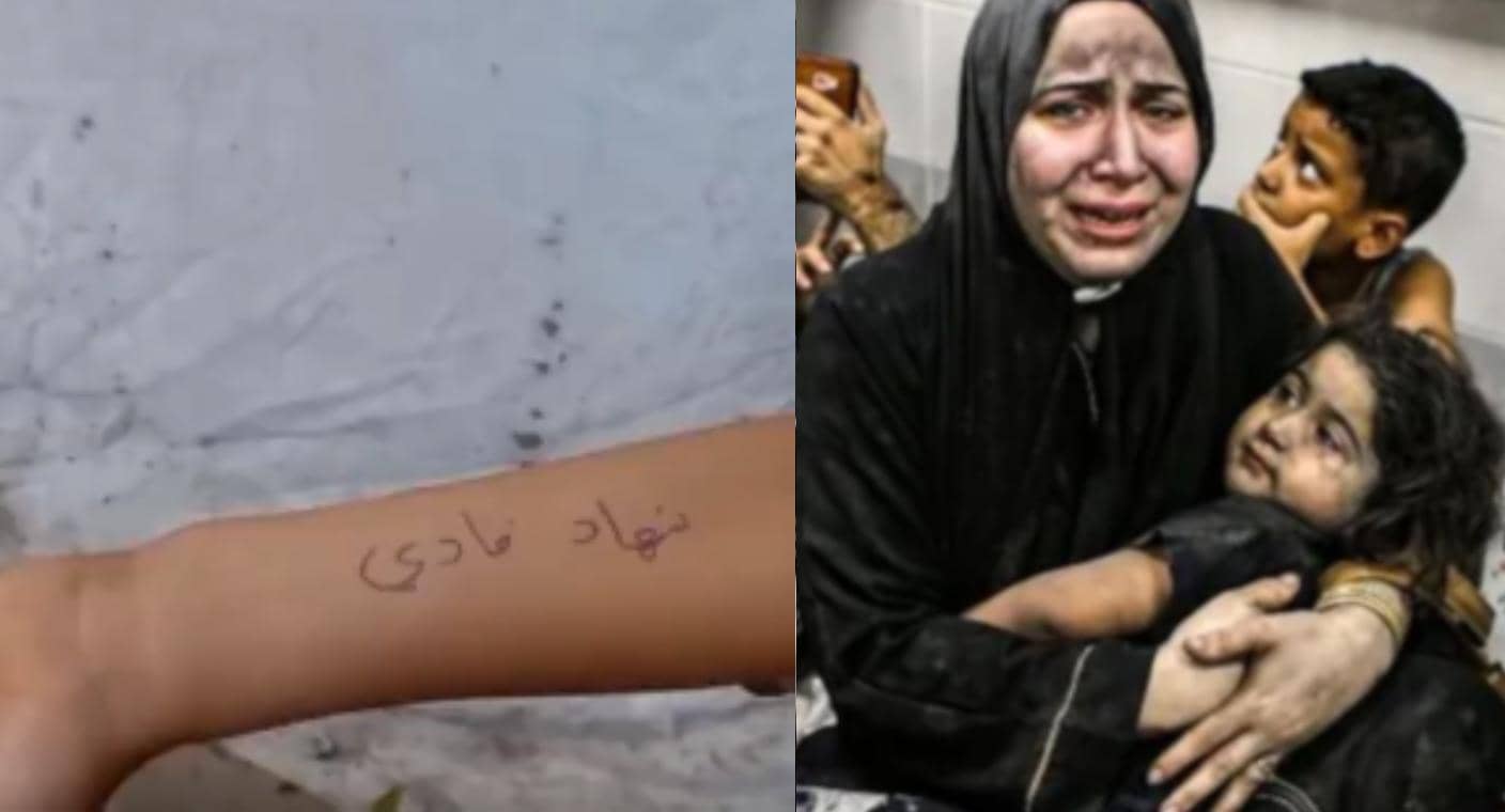 Familias en Gaza escriben los nombres de sus hijos en las manos y cuerpo parta ser identificados en caso de morir en la guerra