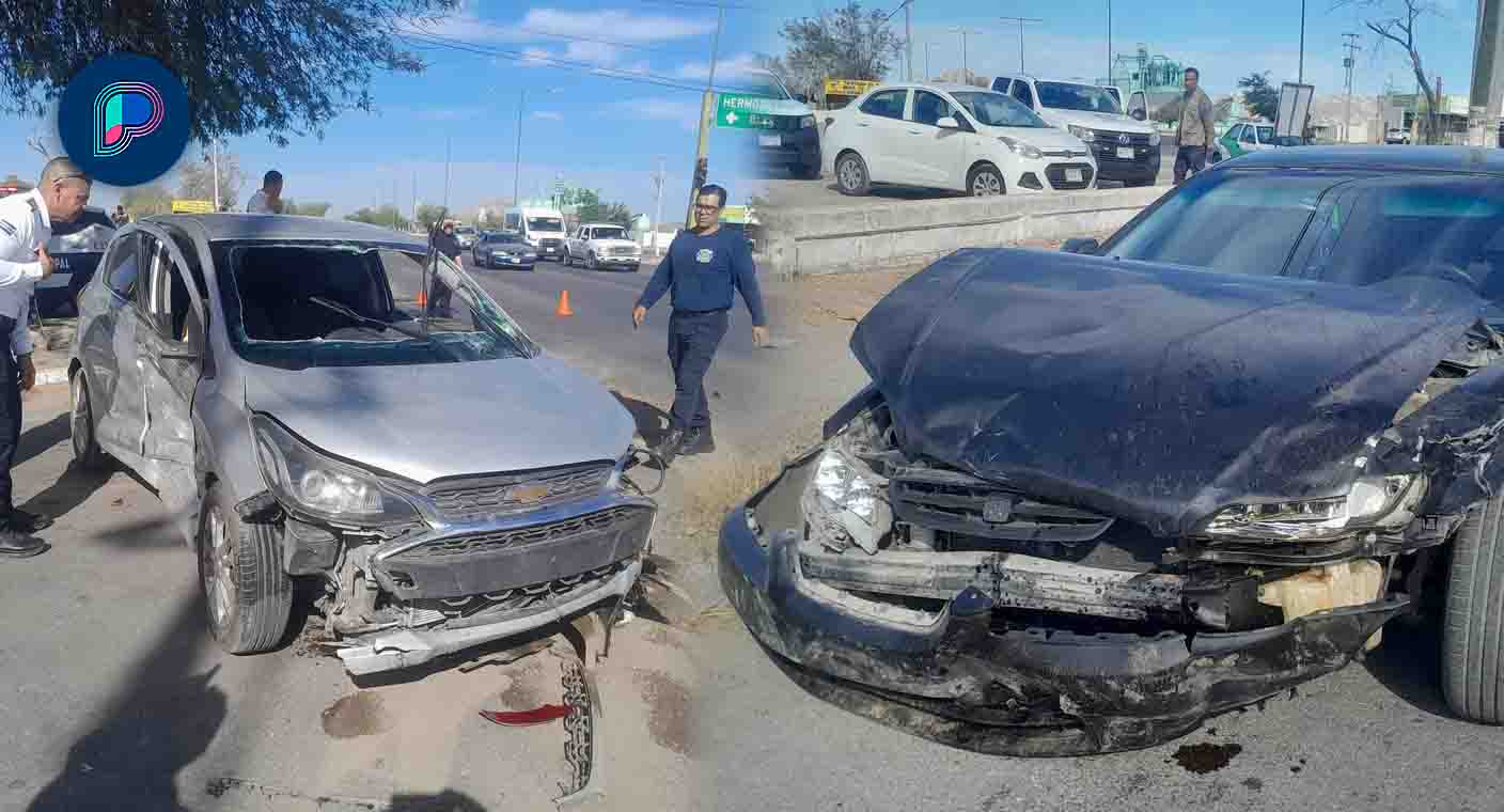 Se pasan el semáforo y provocan choque en carretera rumbo a La Colorada en Hermosillo; hay dos heridos