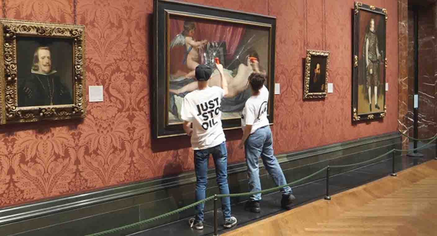 VIDEO: Activistas contra el cambio climático atacan pintura de Diego Velázquez en museo de Londres