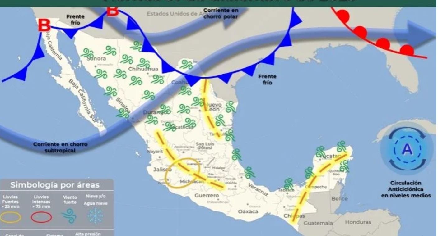 Diciembre iniciará con frente frío a Sonora; prevén lluvias dispersas, descenso de temperaturas y caída de aguanieve