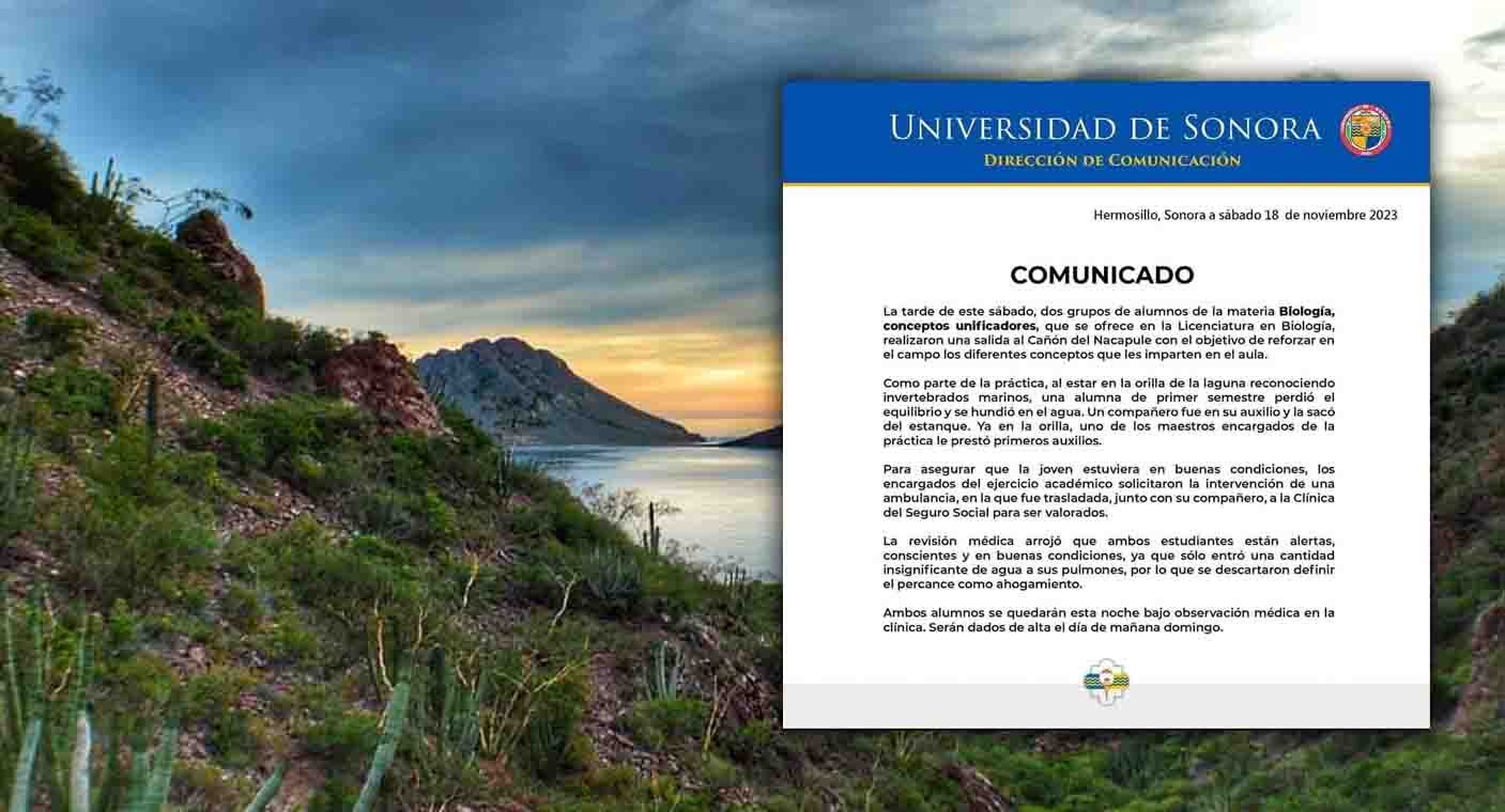 Hospitalizan a dos estudiantes de Unison tras caer en laguna en el Cañón de Nacapule