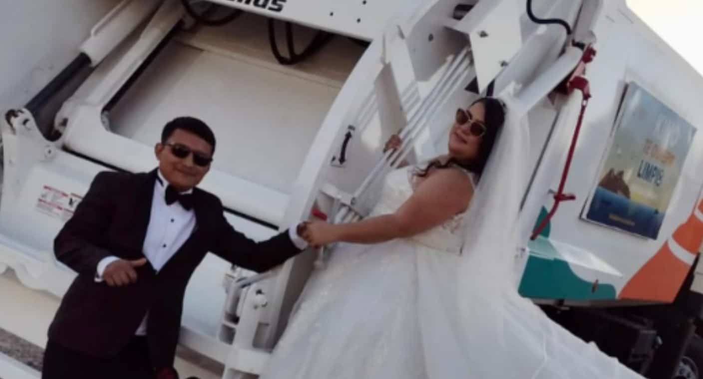 Trabajador de Servicios Públicos se casa y hace su sesión de fotos con camión de basura en Hermosillo