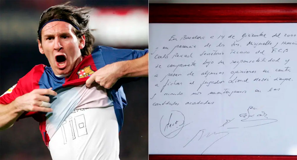 Subastarán servilleta con la que el Barça contrató a Messi en el 2000; puja comenzará en más de 6.5 mdp