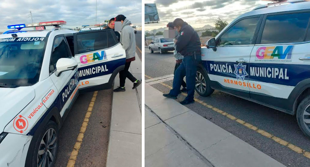Rescatan policías a joven que trató de quitarse la vida en puente de bulevar García Morales y Quiroga, en Hermosillo