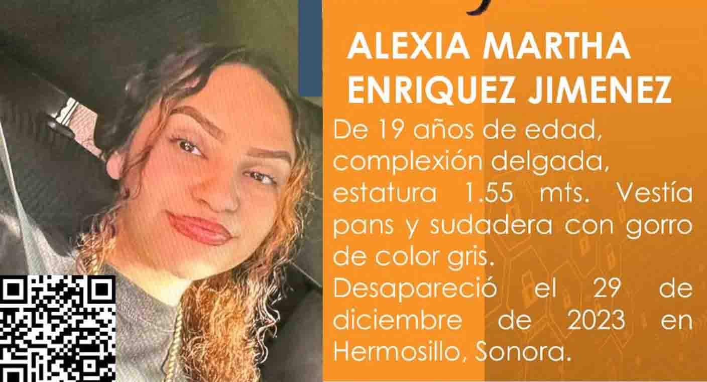 Buscan a joven Alexia Martha, de 19 años, desaparecida desde el 29 de diciembre en Hermosillo