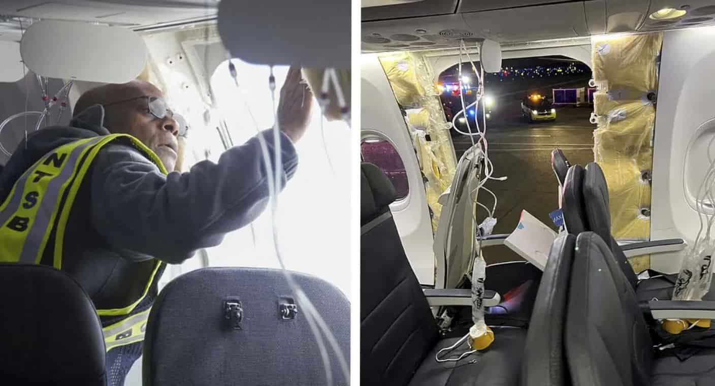 Hallan en patio de una casa  parte del fuselaje del avión Boeing 737 MAX 9 que se desprendió en pleno vuelo