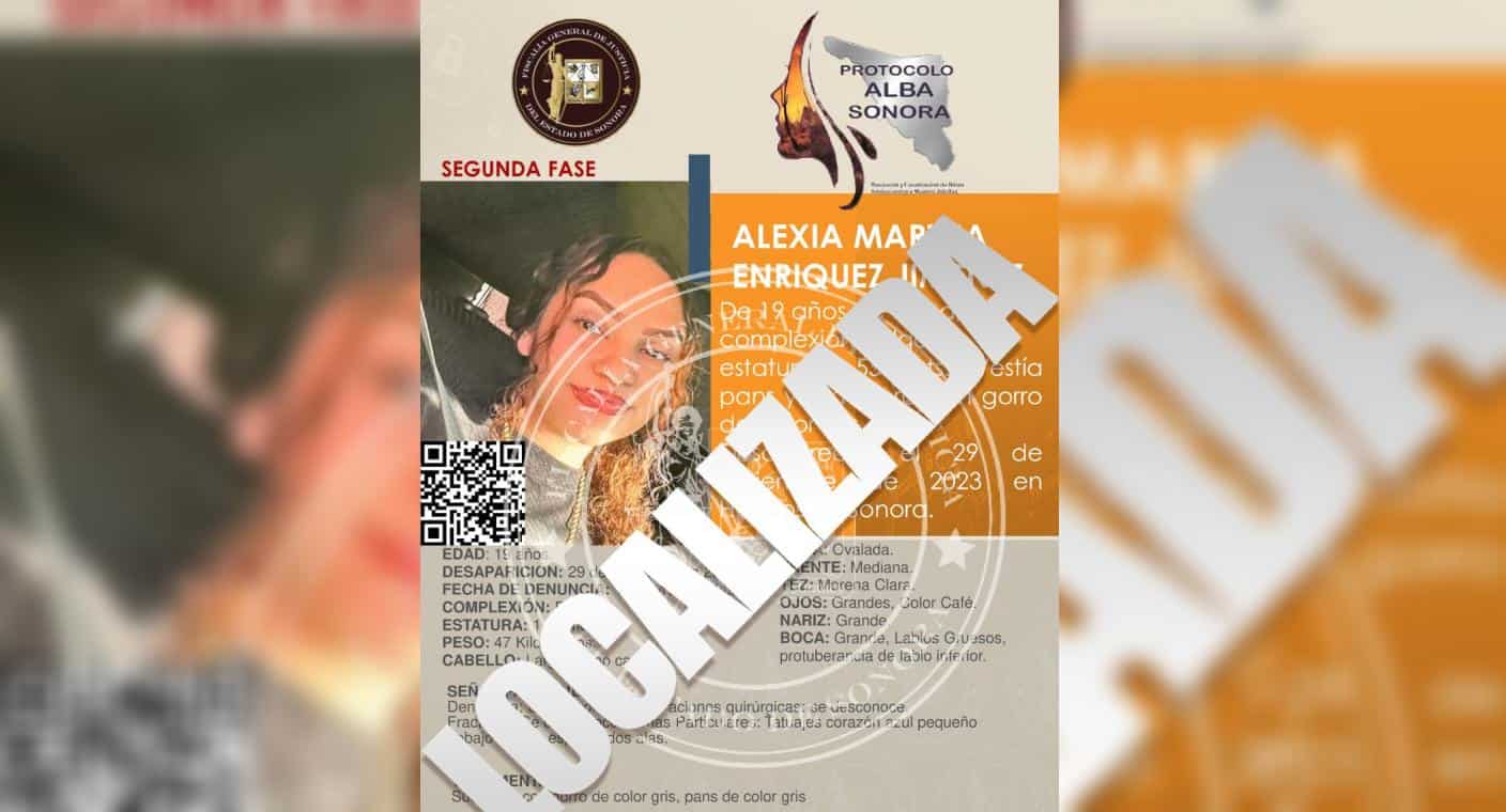 Localizan sana y salva a Alexia Enríquez, joven reportada como desaparecida en Hermosillo; salió de su casa por cuenta propia: Fiscalía de Sonora