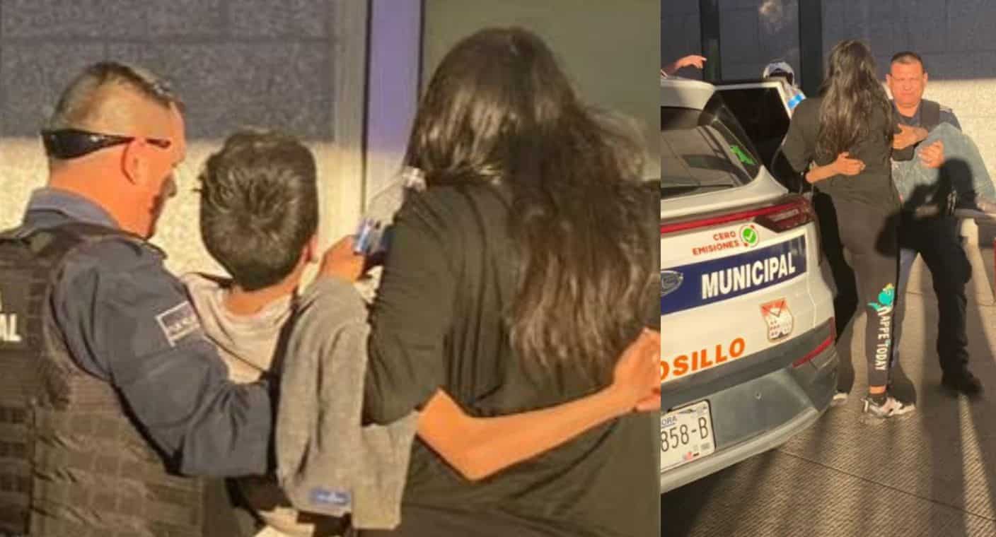 Policías trasladan a niño al IMSS 14 de Hermosillo tras caer de barda y golpearse la cabeza, en Hermosillo