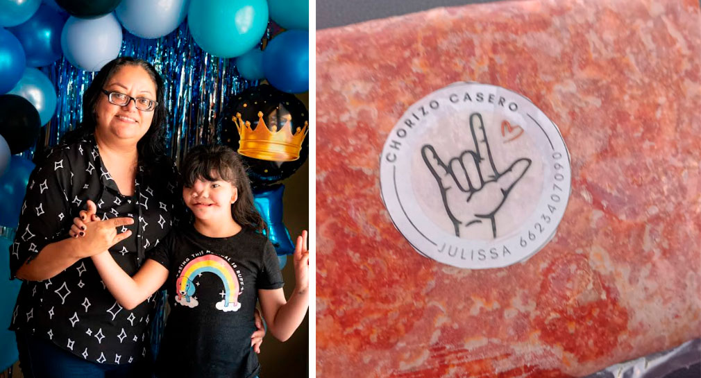 Julissa Borbón vende chorizo casero en Hermosillo para solventar gastos de su hija Gina Dakota, quien tiene malformación craneofacial y otros padecimientos