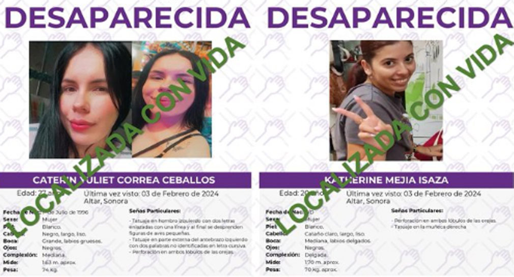 Hallan con vida a las colombianas Caterin Yuliet y Katherine, reportadas como desaparecidas en Altar