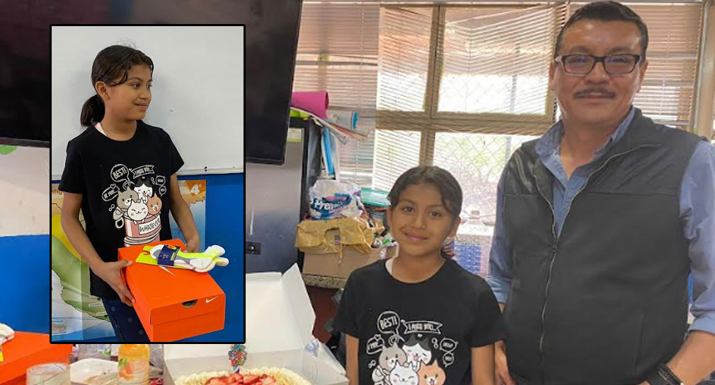 Gabriela Mireles, de 10 años, recibió apoyo para comprar tenis para correr y poder competir en Hermosillo, además de celebrar con pastel su cumpleaños