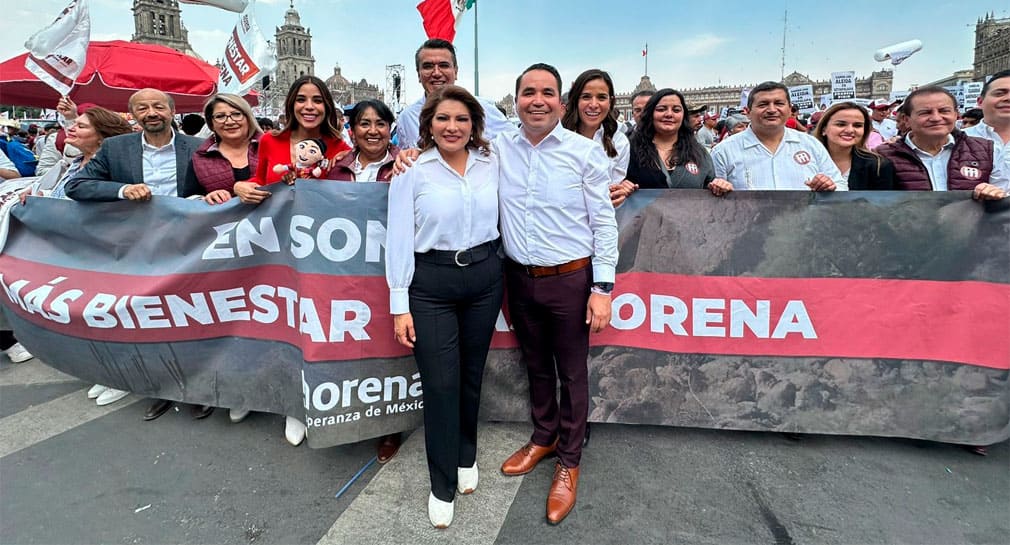 Acompañan Lorenia Valles y Heriberto Aguilar, candidatos al Senado en Sonora por Morena, a Claudia Sheinbaum en su arranque de campaña en CDMX
