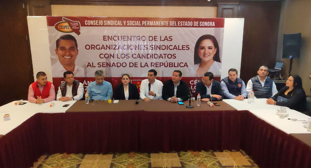 Célida López y Froylán Gámez, fórmula del PT al Senado por Sonora, se reúnen con miembros de Consejo Sindical en Hermosillo