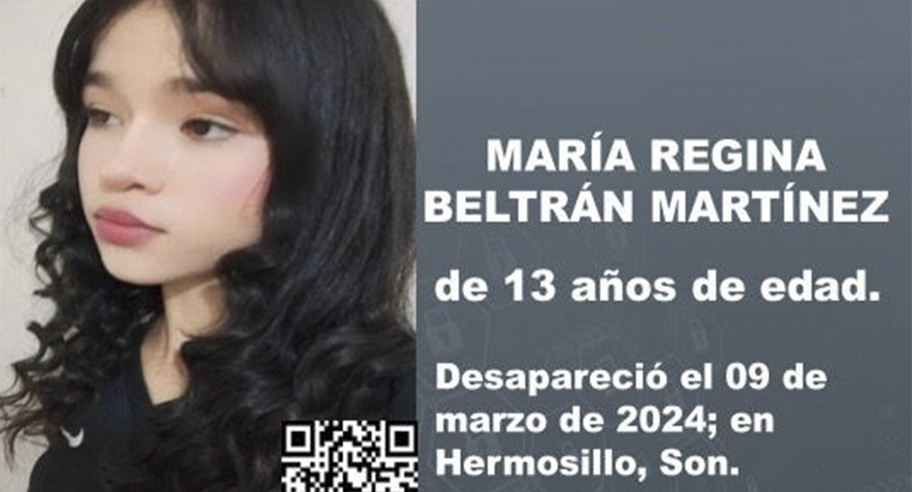 Activan Alerta Amber para localizar a María Regina Beltrán Rodríguez, la vieron en la Colonia Nuevo Hermosillo