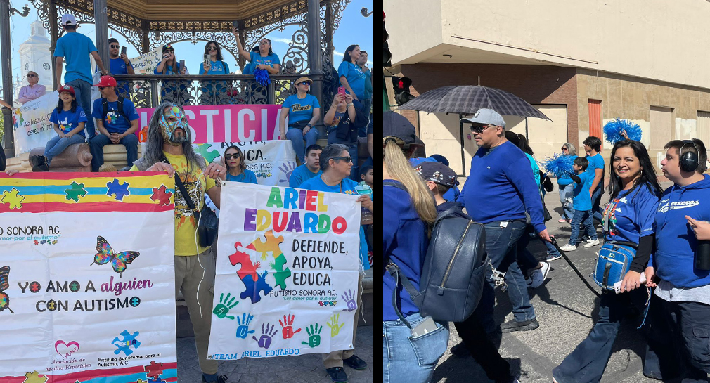 Con colores azules y consignas, marchan ciudadanos en Hermosillo por la concienciación sobre el autismo (FOTOS)