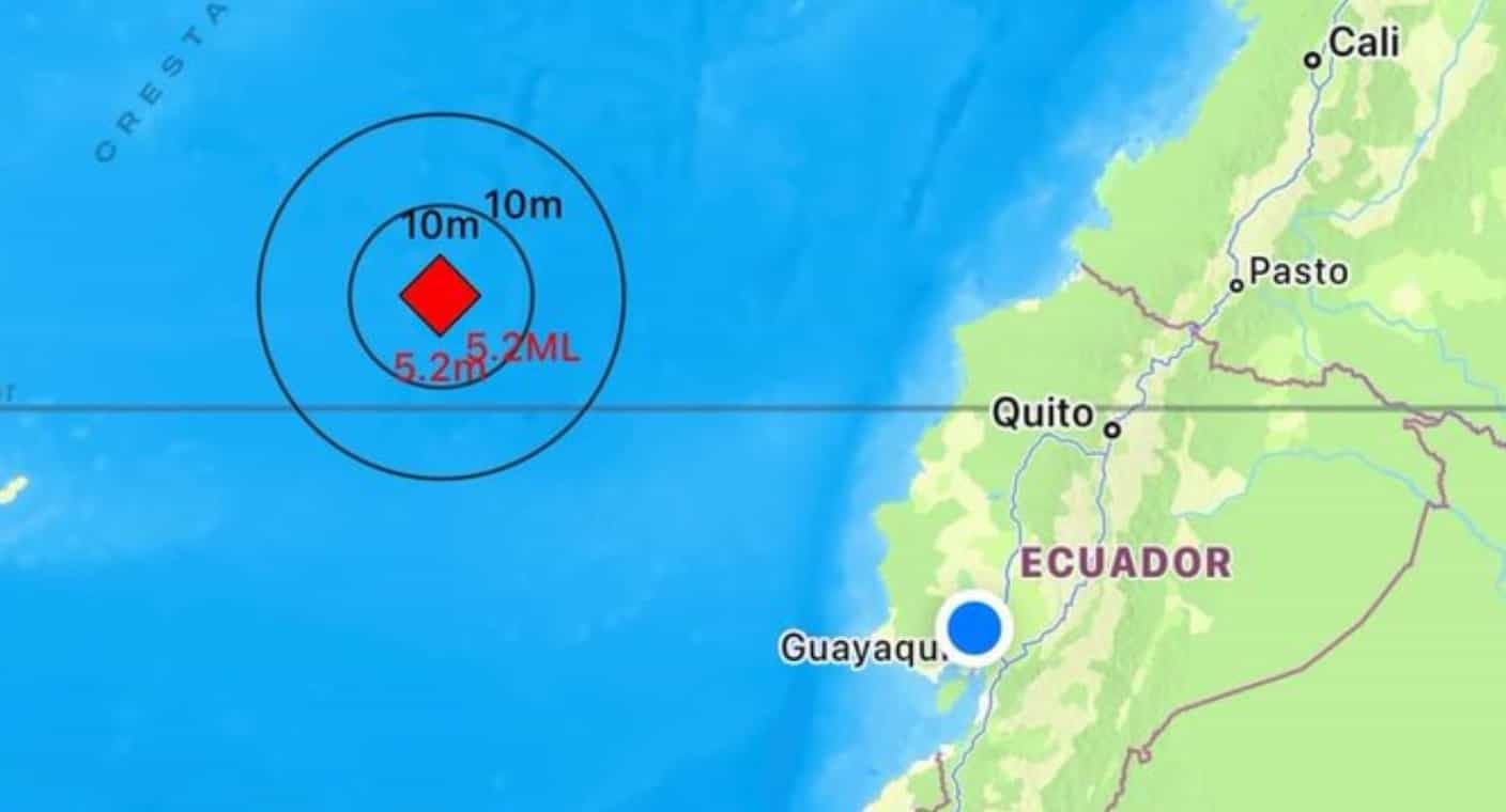 Sismo de 5,1 grados se registra frente a las costas de Ecuador