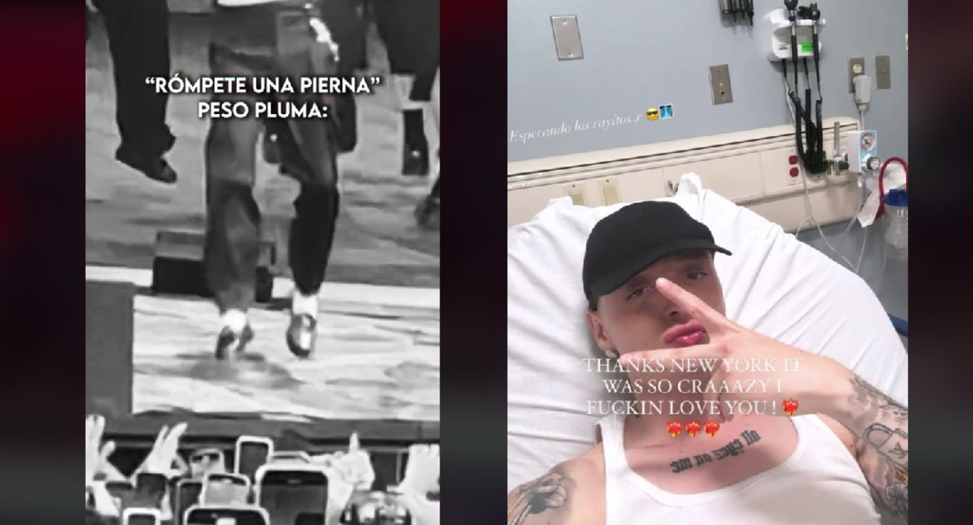 Peso Pluma se accidenta en pleno concierto pero se queda a complacer a sus fans en Nueva York