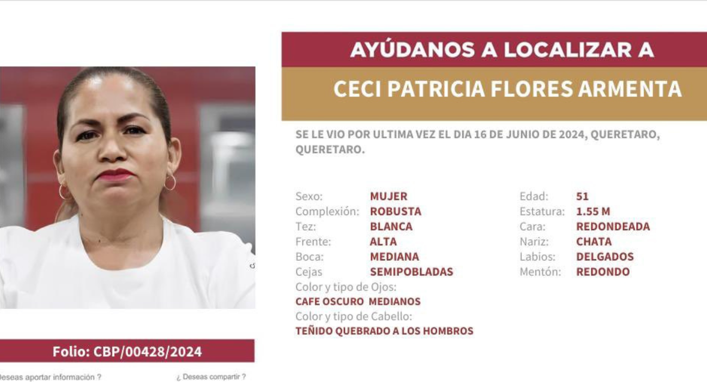 Emiten ficha de búsqueda para localizar a Ceci Flores, madre buscadora reportada como desaparecida