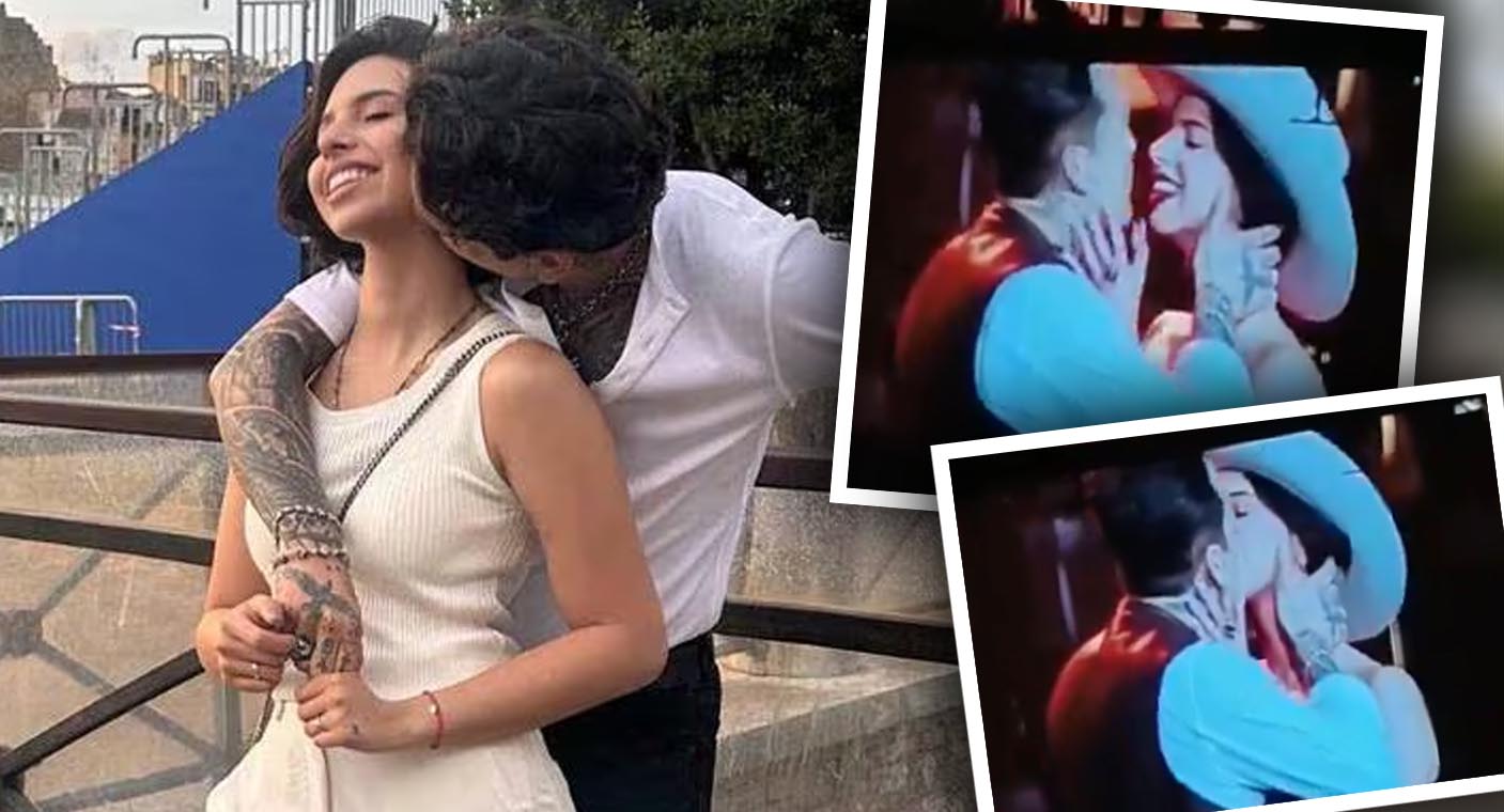 Se besan Christian Nodal y Ángela Aguilar durante concierto en Auditorio Nacional (VIDEO)