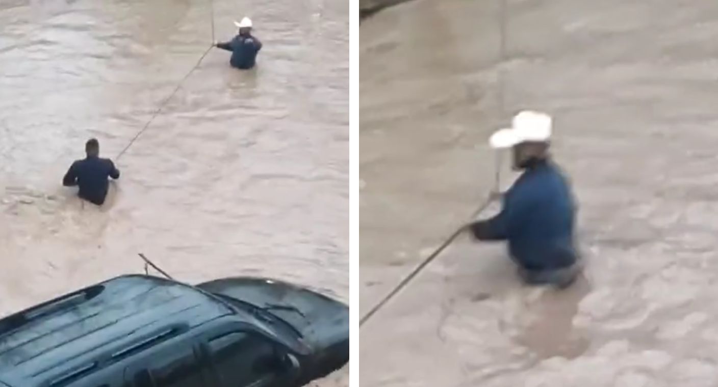 Hombre arriesga su vida para salvar a familia atrapada en vehículo durante tormenta en Magdalena, Sonora