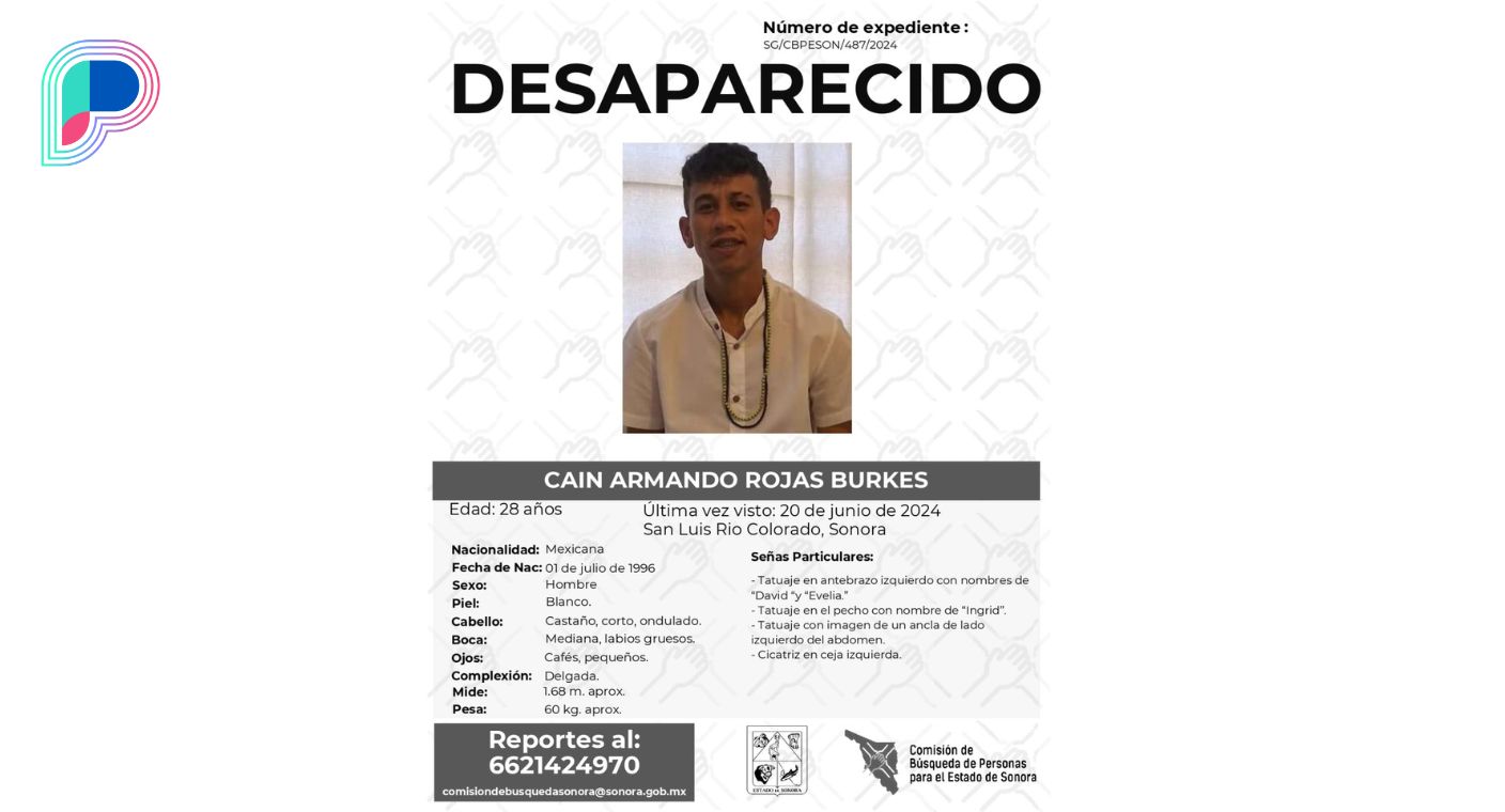 Solicitan apoyo para localizar a Cain Armando Rojas Burkes en San Luis Río Colorado, Sonora