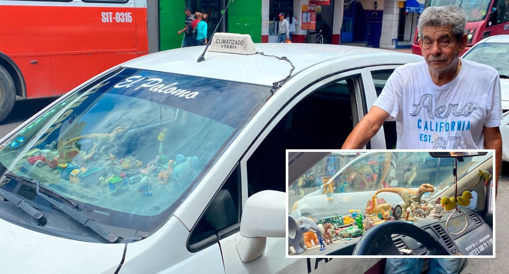 Con más de 30 años como taxista, René Burruel es conocido como ‘El Señor de los Juguetes’ por los adornos que lleva en su auto en Hermosillo