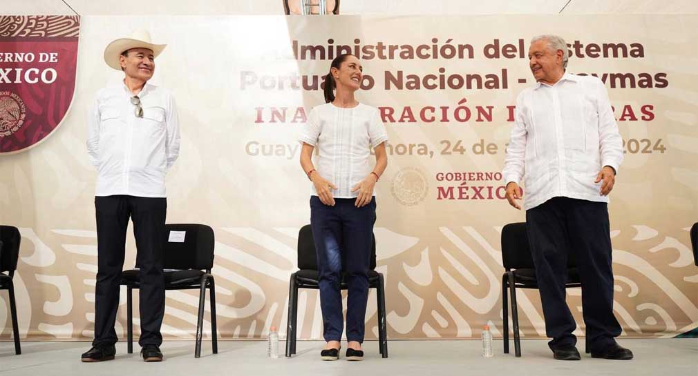 Inauguran obras de modernización del Puerto de Guaymas, con Durazo, AMLO y Sheinbaum