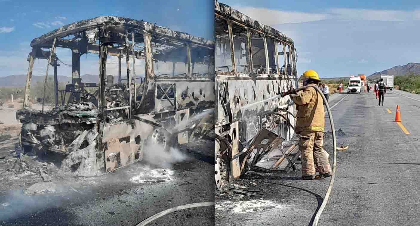 Se incendia autobús de pasajeros en carretera entre Caborca y Sonoyta