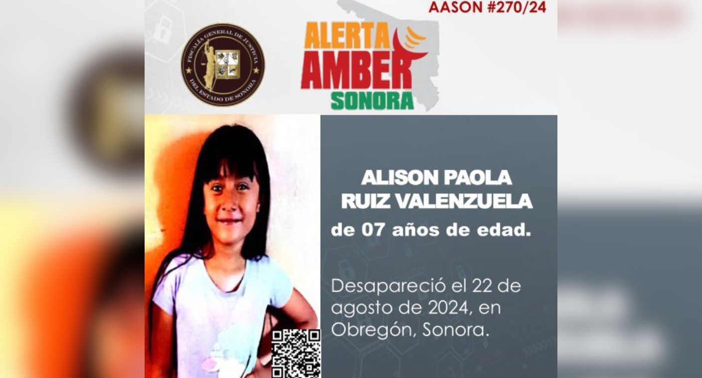 Activan Alerta Amber para localizar Alison Paola Ruiz Valenzuela en Ciudad Obregón