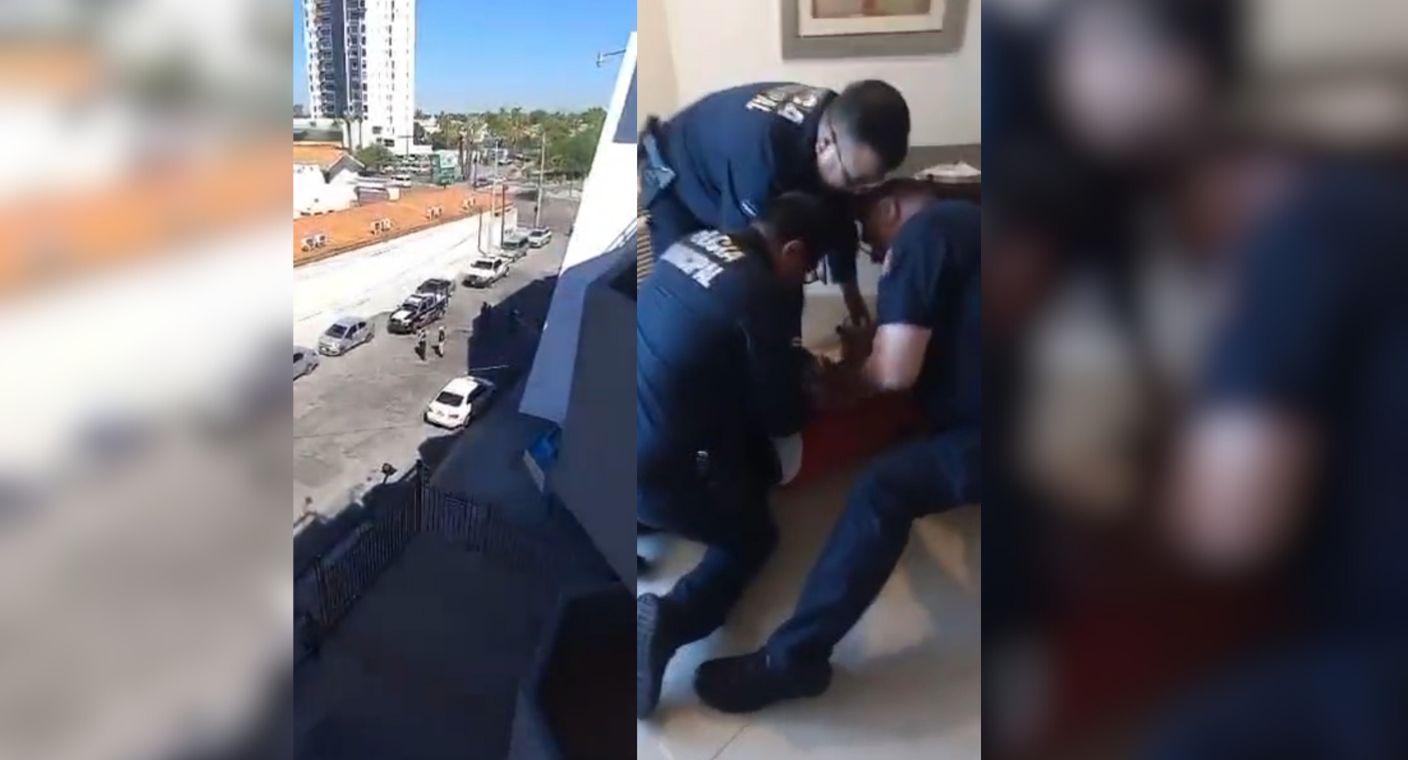Policías rescatan a hombre que intentó tirarse de un balcón de hotel en Hermosillo
