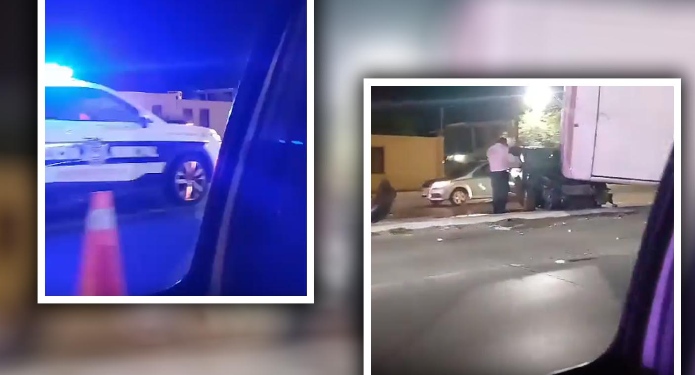 Cae autobús de transporte de personal sobre vehículo al sur de Hermosillo tras accidente: VIDEO