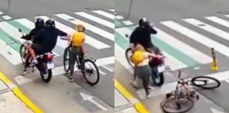 (VIDEO) Sujetos en moto intentan asaltar a turista rusa, se defiende y logran detener a uno