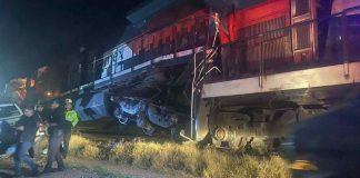 Chocan dos trenes de carga cerca de la carretera en Nogales, Sonora