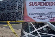 Sellos de aseguramiento colocados por la Fiscalía en bar del bulevar Rodríguez tras ataque armado.